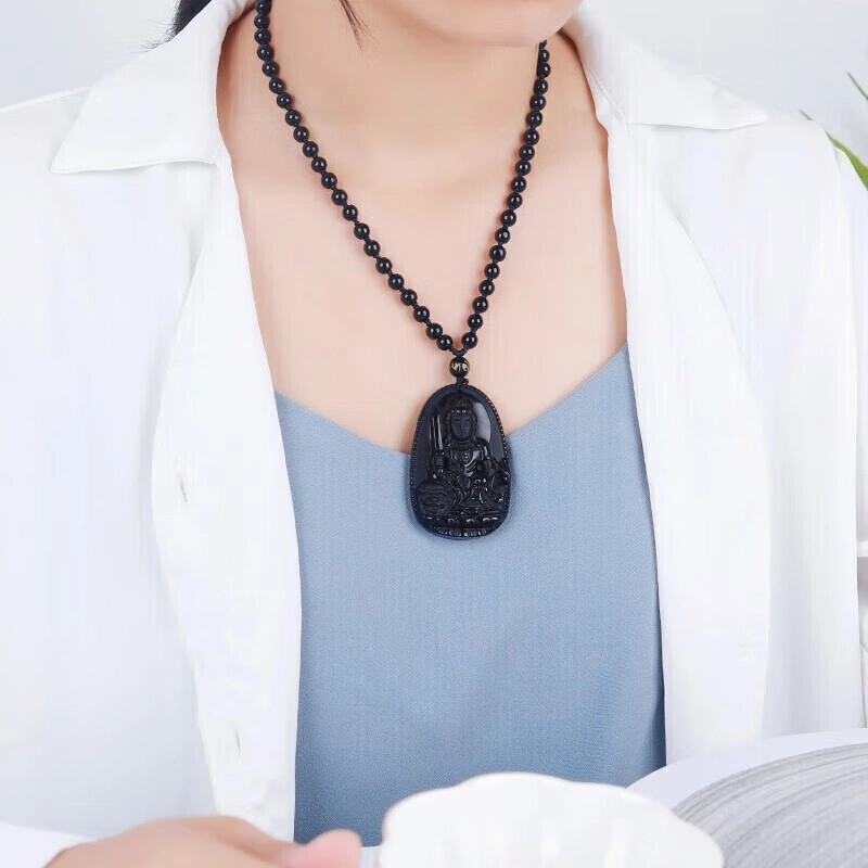 妍韵珠宝 文殊菩萨 属兔十二生肖守护神平安护身符挂件 黑曜石 吊坠 男女同款情侣款