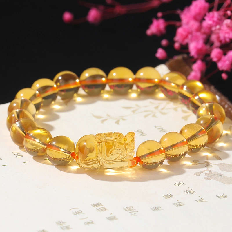 豆蔻时光 新中式国潮简约黄水晶  吉祥貔貅 水晶 玉石手串 男女同款情侣款