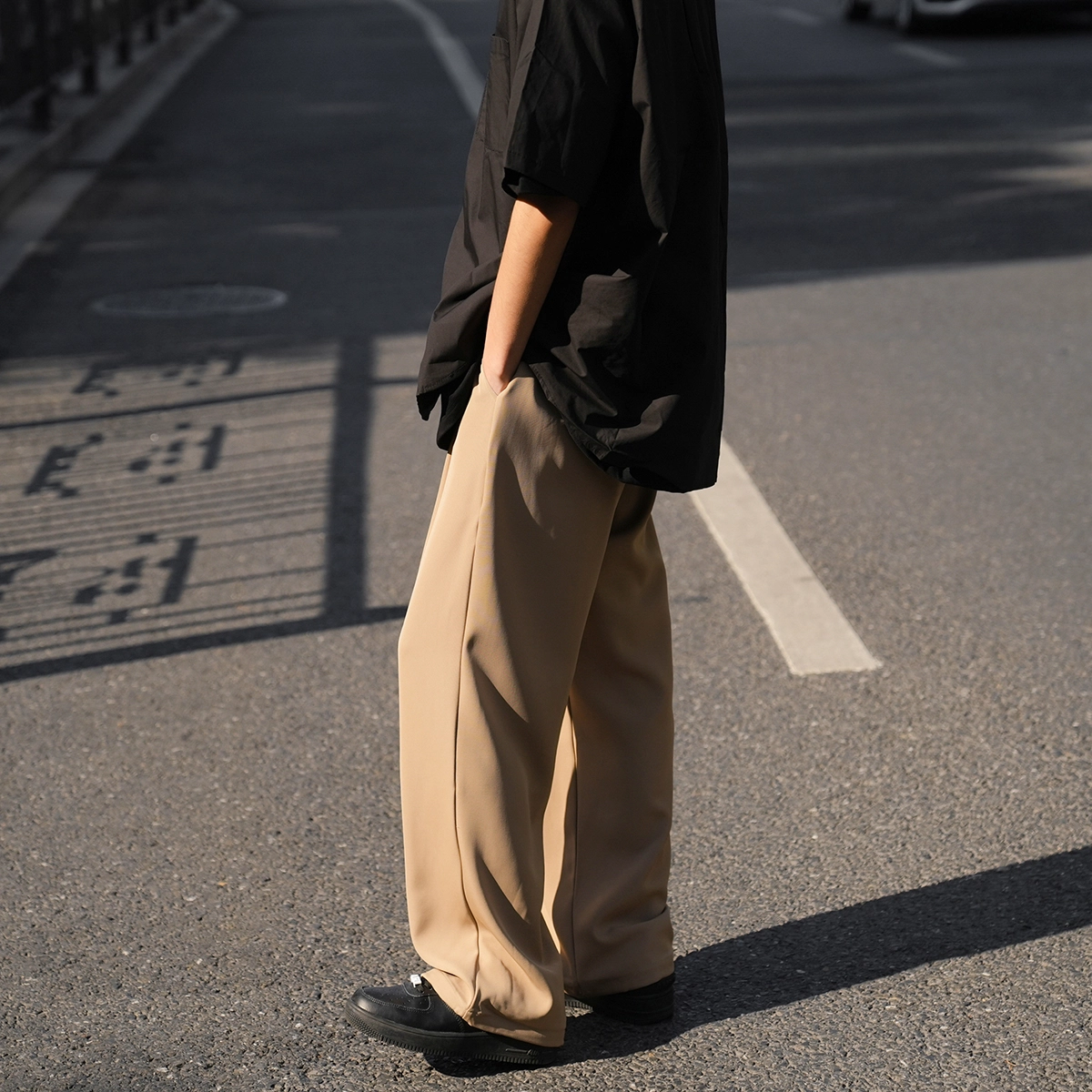 港仔文艺男 日系纯色冰丝直筒垂感速干薄款阔腿裤凉感透气宽松休闲裤 男女同款
