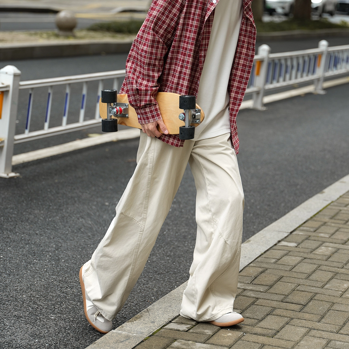 港仔文艺男 褶皱拼接解构户外运动直筒垂感日系阔腿工装裤宽松简约休闲裤 男女同款