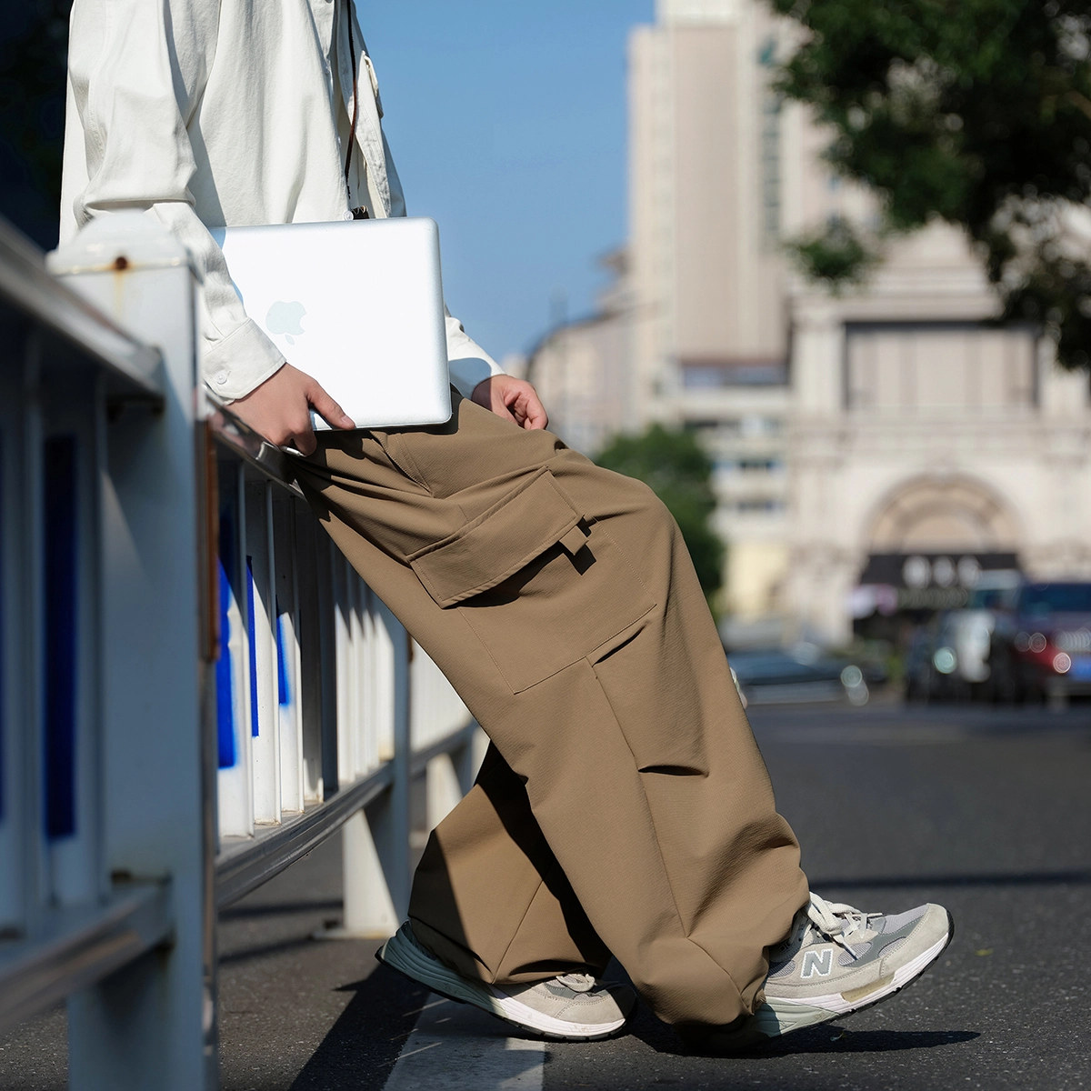 港仔文艺男 褶皱拼接解构拉链口袋可调节裤腿设计感户外运动工装裤日系百搭宽松休闲裤 男女同款