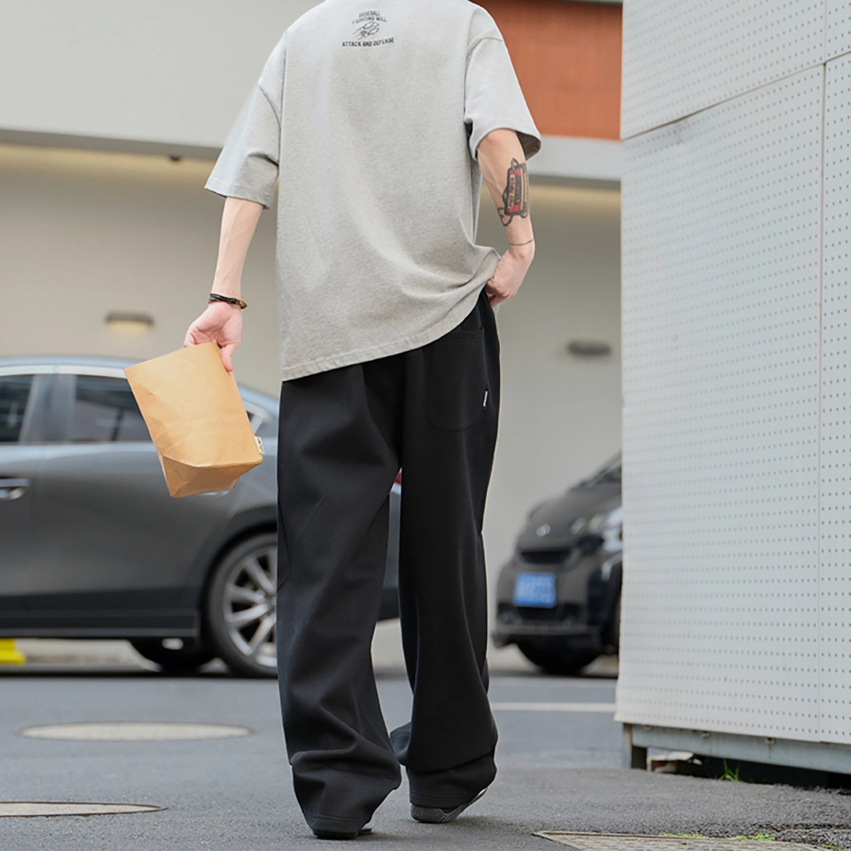 港仔文艺男 美式高街垂感拼接解构抽绳宽松直筒运动卫裤简约百搭休闲裤 男女同款