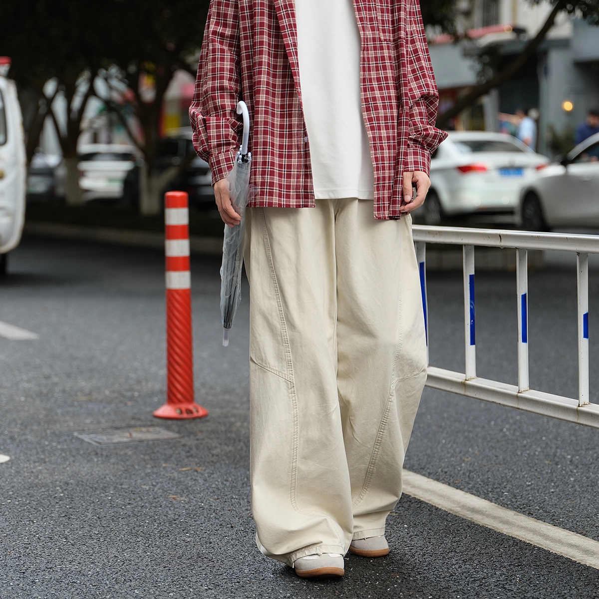 港仔文艺男 褶皱拼接解构户外运动直筒垂感日系阔腿工装裤宽松简约休闲裤 男女同款