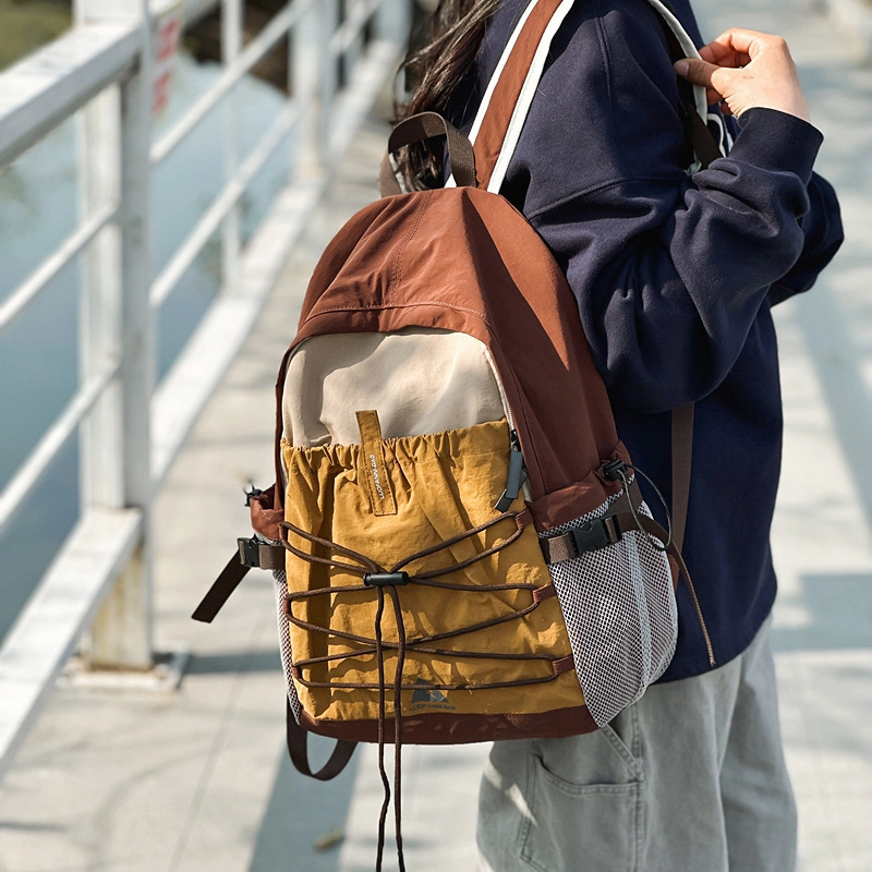 巴朗熊 复古撞色迷你设计感轻便抽绳登山小背包 尼龙 双肩包 男女同款情侣款 多色