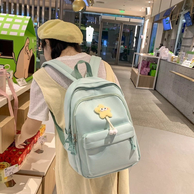 巴朗熊  学生简约小清新百搭大容量纯色休闲 尼龙 双肩包 男女同款情侣款 多色