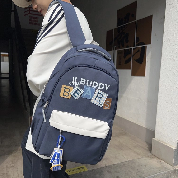巴朗熊  少女初中生大容量美式复古学生防水 尼龙 双肩包 男女同款情侣款 多色