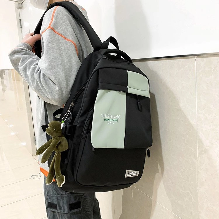 巴朗熊 书包韩版原宿风撞色双拼背包尼龙高中大学生休闲双背包 男女同款情侣款 多色