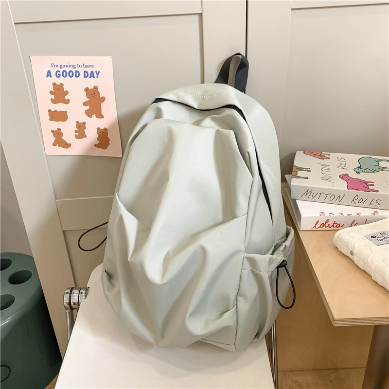 巴朗熊 韩版百搭纯色褶皱 尼龙 双肩包 男女同款情侣款 多色