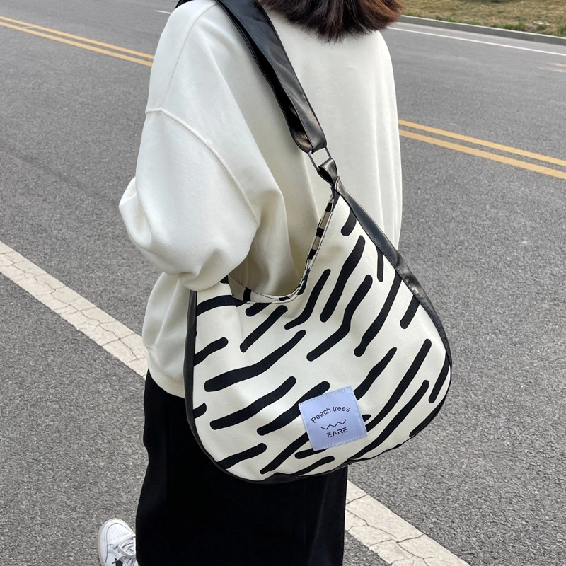 巴朗熊 简约百搭斑马纹 帆布 帆布包单肩包 女款 多色