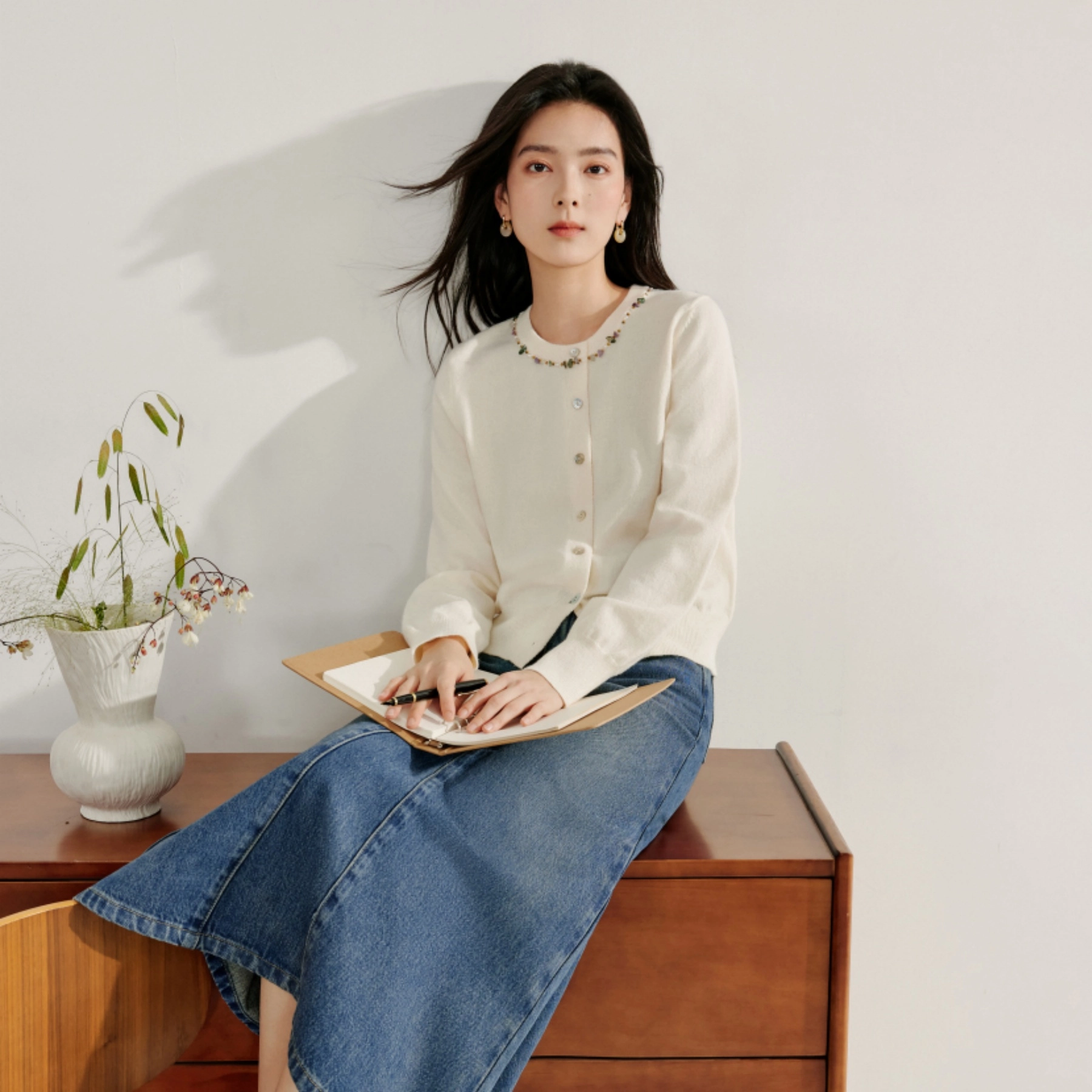 茵曼 高腰通勤百搭水洗中长款休闲短裙 女款