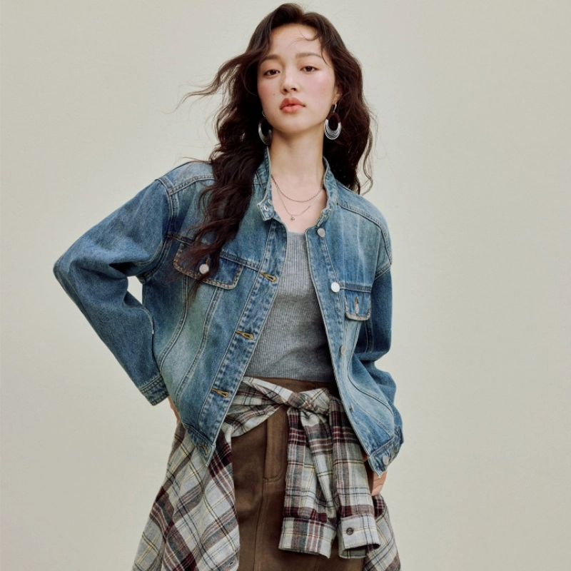 茵曼 复古立领宽松百搭长袖截短外套 女款