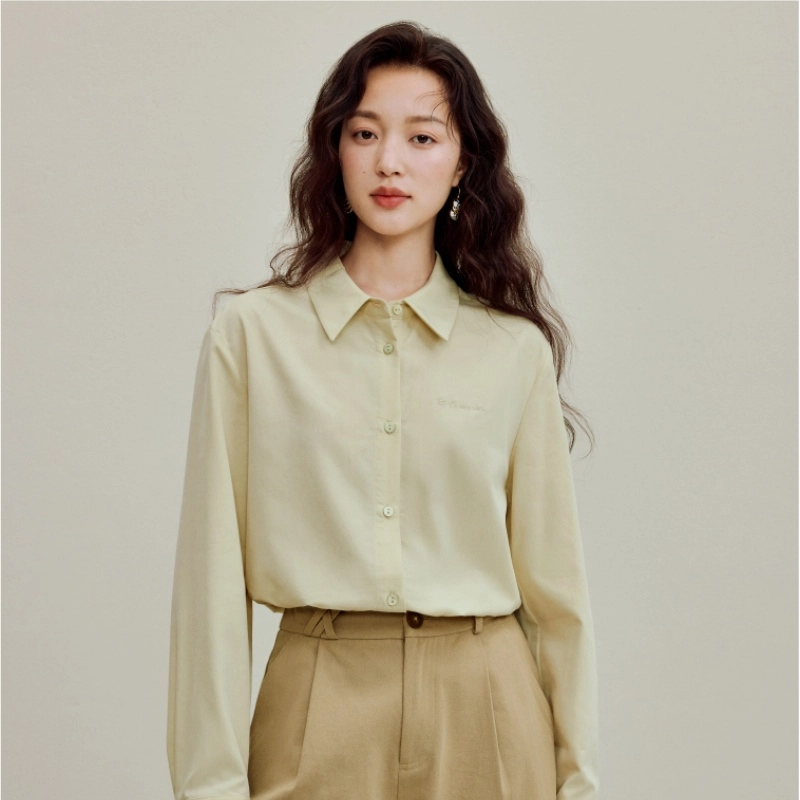 茵曼 休闲刺绣衬衣设计感翻领长袖衬衫 女款
