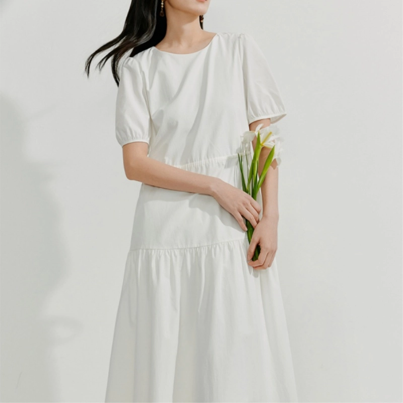 茵曼 简约通勤气质收腰显瘦裙子短袖连衣裙 女款