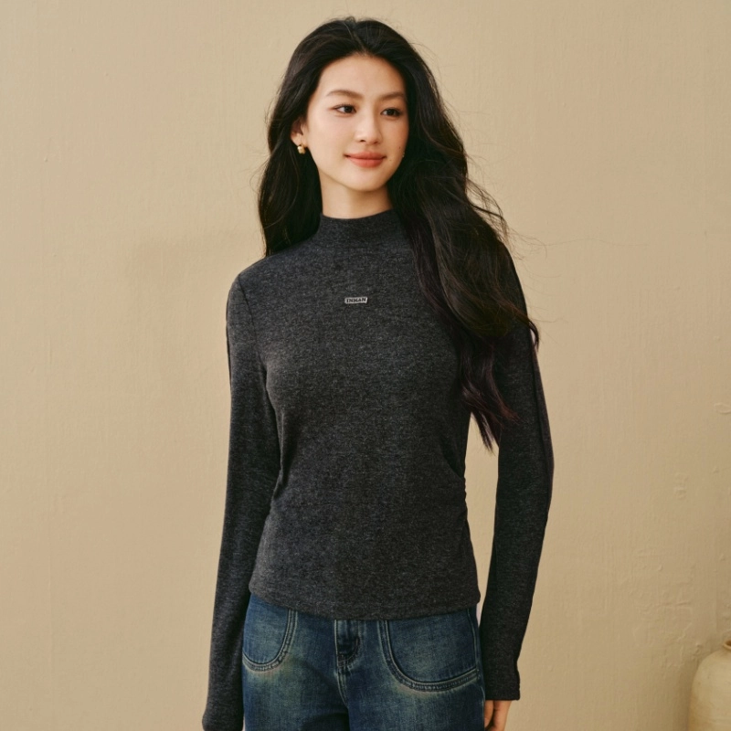 茵曼 法式半高领修身显瘦长袖内搭打底衫针织衫 女款