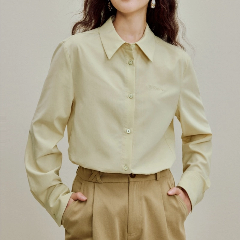 茵曼 休闲刺绣衬衣设计感翻领长袖衬衫 女款