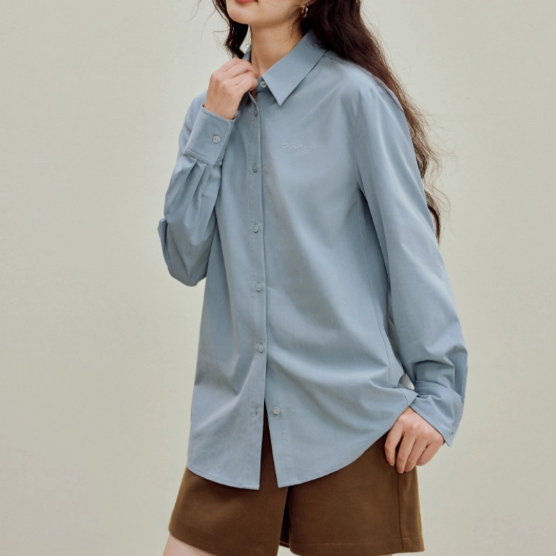 茵曼 休闲刺绣衬衣设计感翻领长袖衬衫 女款