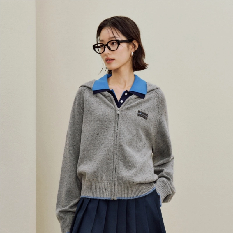 茵曼 休闲通勤宽松彩点连帽针织衫 女款