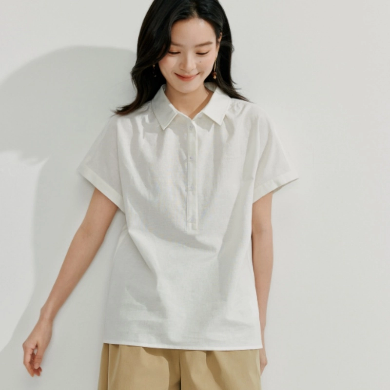 茵曼 简约通勤法式百搭宽松显瘦短袖衬衫 女款