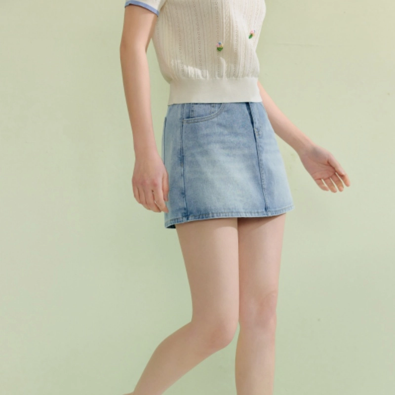 茵曼 复古水洗休闲简约通勤舒适牛仔短裤 女款 牛仔蓝