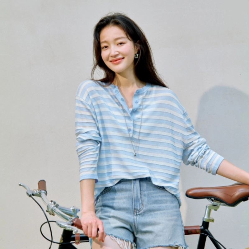 茵曼 条纹航海宽松罩衫百搭时尚针织衫 女款