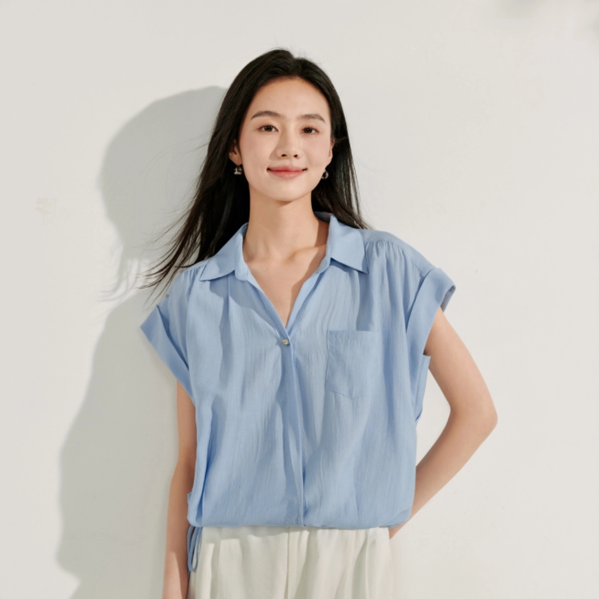 茵曼 简约通勤收腰休闲无袖衬衫 女款