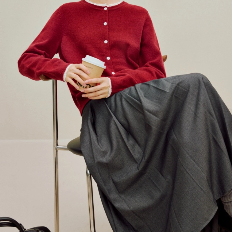 茵曼 高腰通勤宽松中长百褶裙休闲长裙 女款