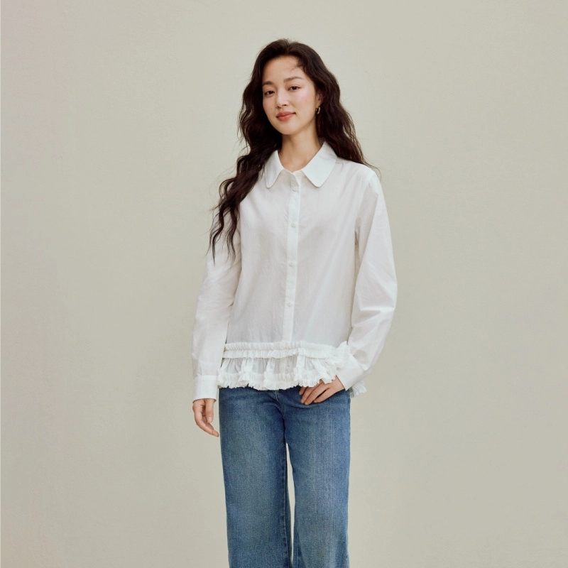 茵曼 淡人甜美简约通勤舒适长袖衬衫 女款