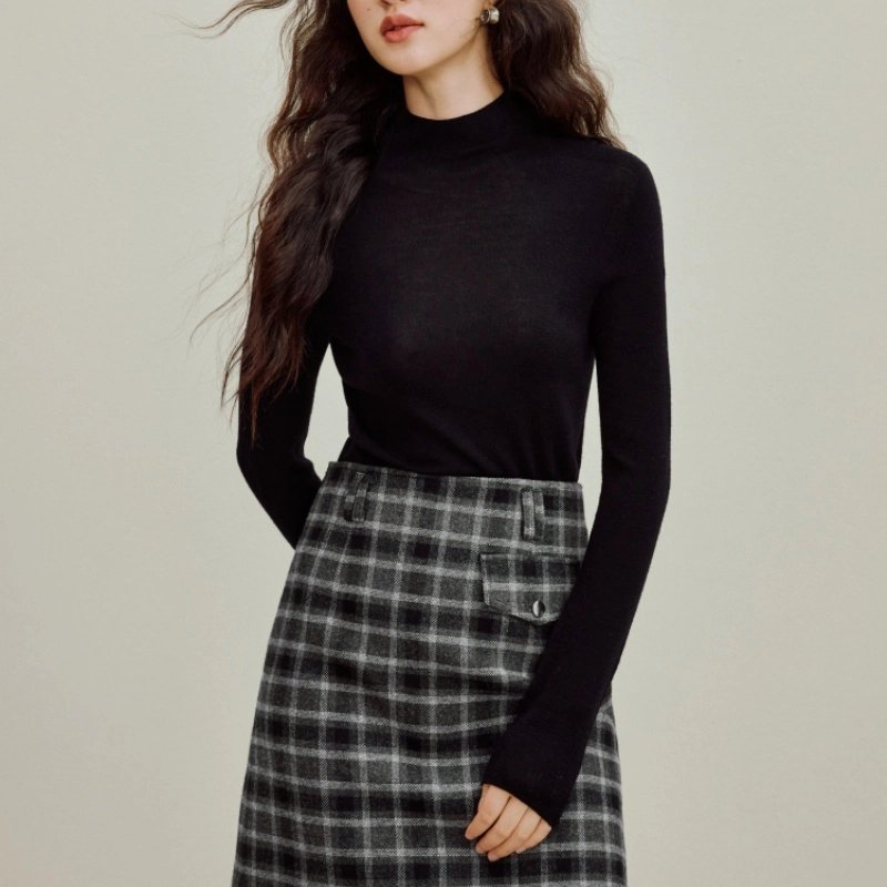 茵曼 无缝一体高领羊毛衫百搭显瘦套头打底衫上衣毛衣 女款