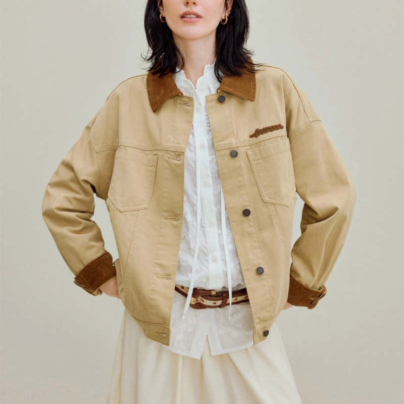 茵曼 巴恩风落肩袖夹克时尚舒适截短外套 女款