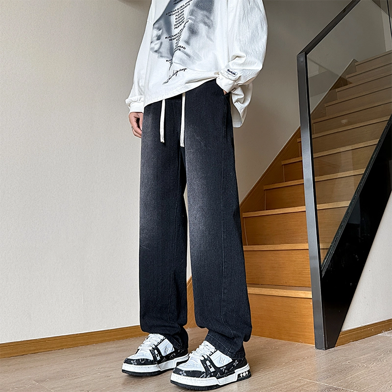 木林森 美式复古中腰宽松显瘦休闲直筒牛仔裤 男女同款