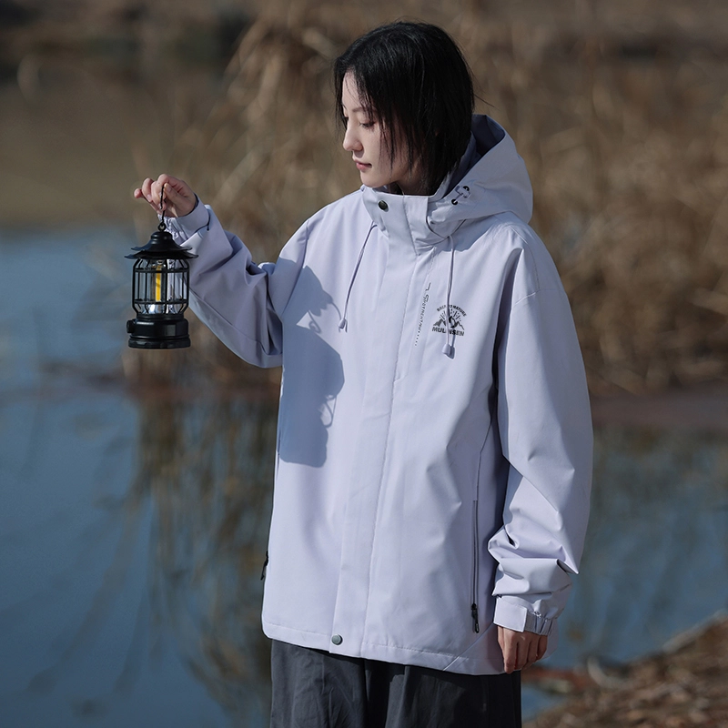 木林森 日常城市通勤山脉发光两用防风防泼水透气纯色可拆卸帽魔术贴袖口拉链双门门襟夹克外套 男女同款