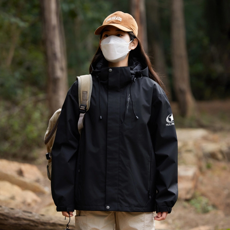 木林森 透气防风防污防泼水带门禁可脱卸连帽冲锋衣夹克外套 男女同款