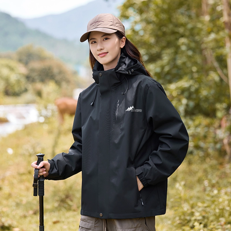 木林森 户外远足爬山郊游山系标防风防泼水透气纯色连帽可拆卸帽魔术贴袖口拉链条夹克外套 男女同款