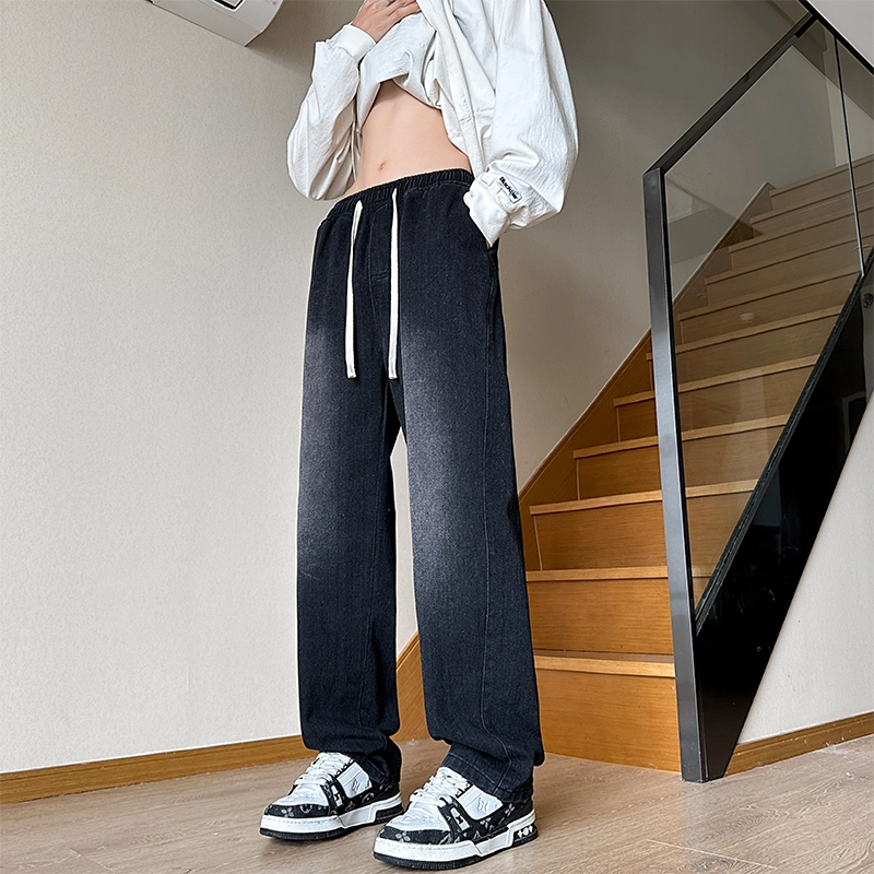 木林森 美式复古中腰宽松显瘦休闲直筒牛仔裤 男女同款