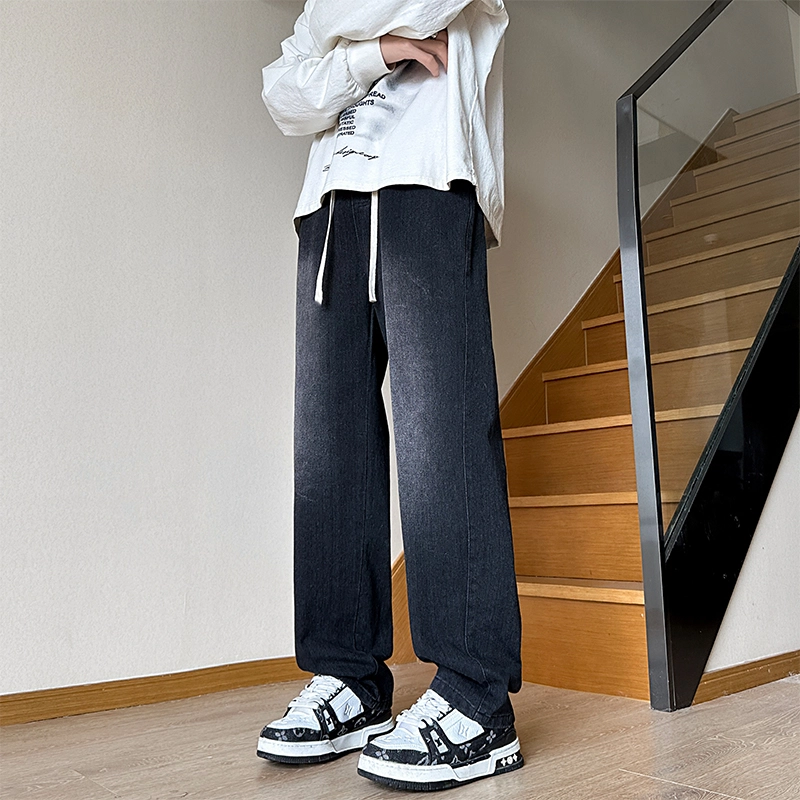 木林森 美式复古中腰宽松显瘦休闲直筒牛仔裤 男女同款