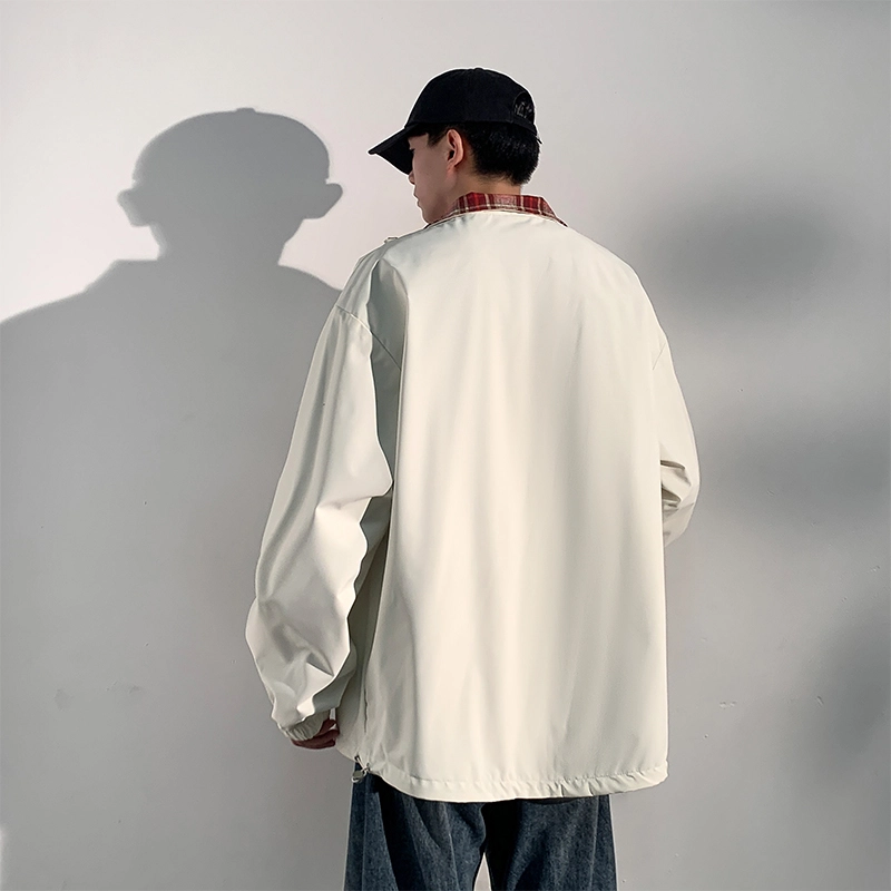 木林森 美式王复古格子双面一穿织唛博设计撞色下摆抽绳防漏风设计宽松休闲夹克外套 男女同款