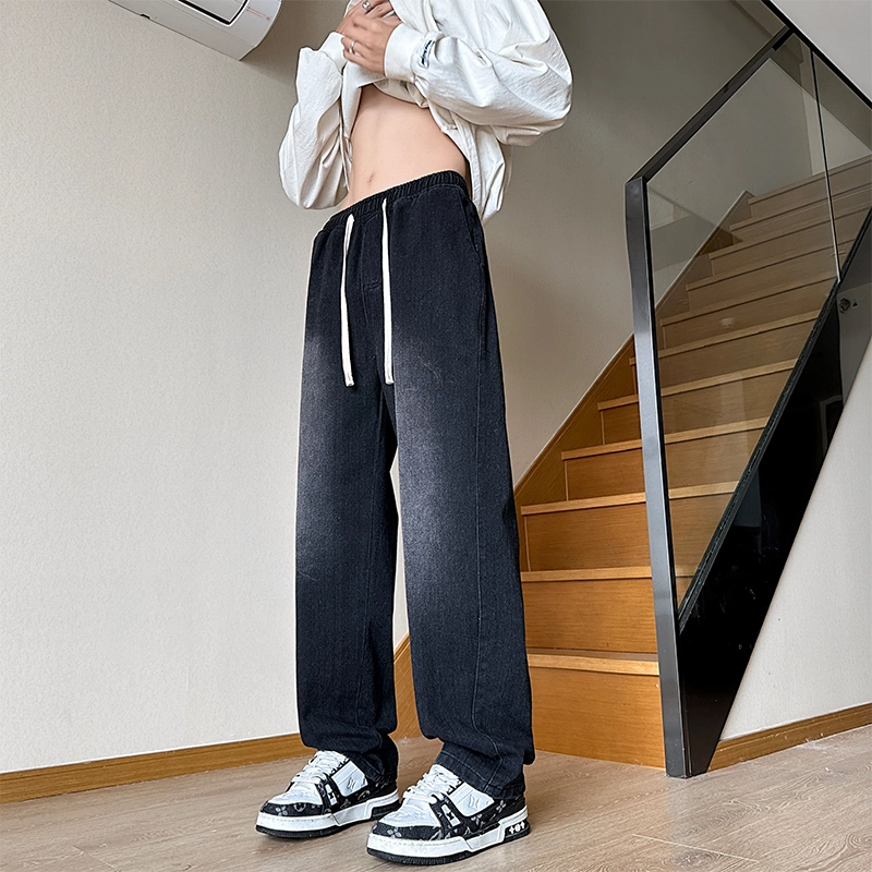 木林森 美式复古中腰宽松显瘦休闲直筒牛仔裤 男女同款