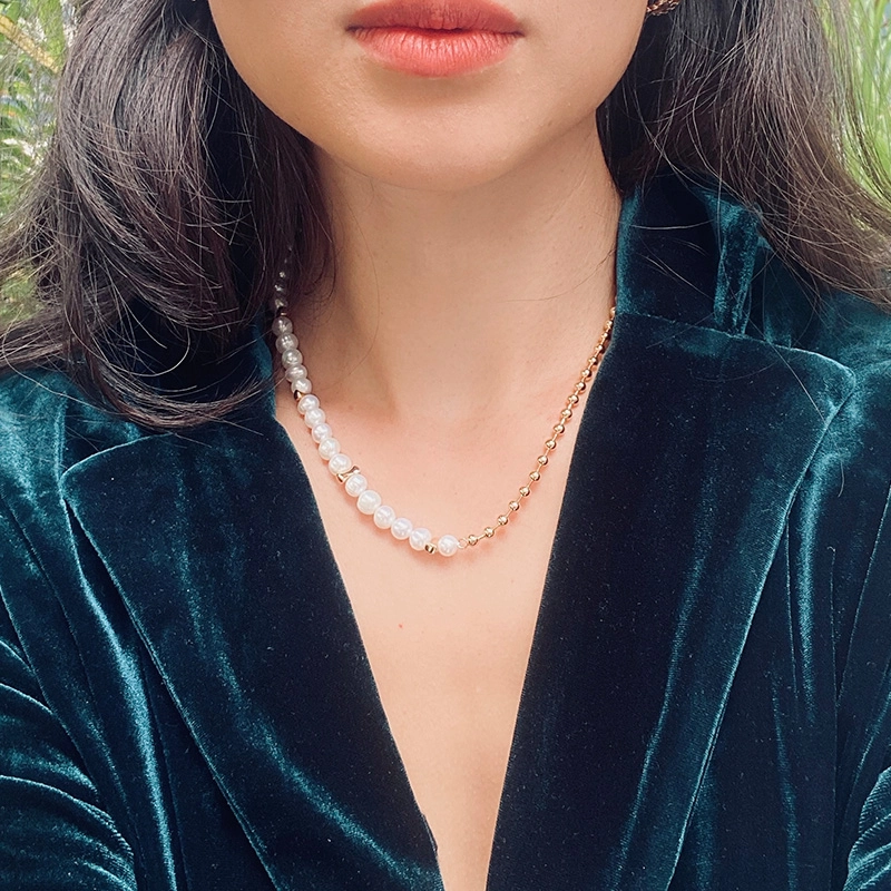 耳语 失衡系列小众轻奢时尚商场 圆珠失衡 巴洛克珍珠 项链 男女同款情侣款