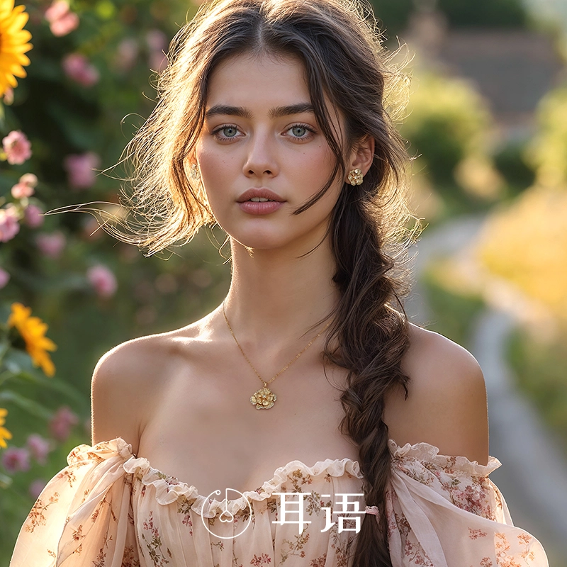耳语 漫步花园系列  田园风花朵珍珠 合金 耳钉 女款
