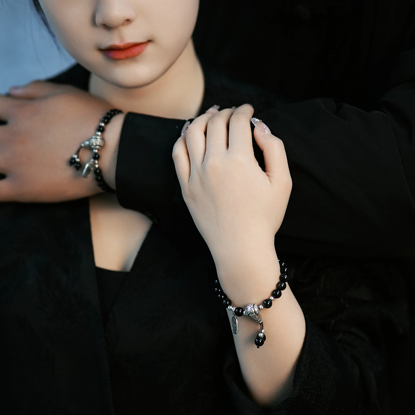 北隐 国风新中式本命招财转运复古情人浪漫平安纳福小众闺蜜 黑曜石 玉石手串 男女同款情侣款 恋爱告白 礼盒款