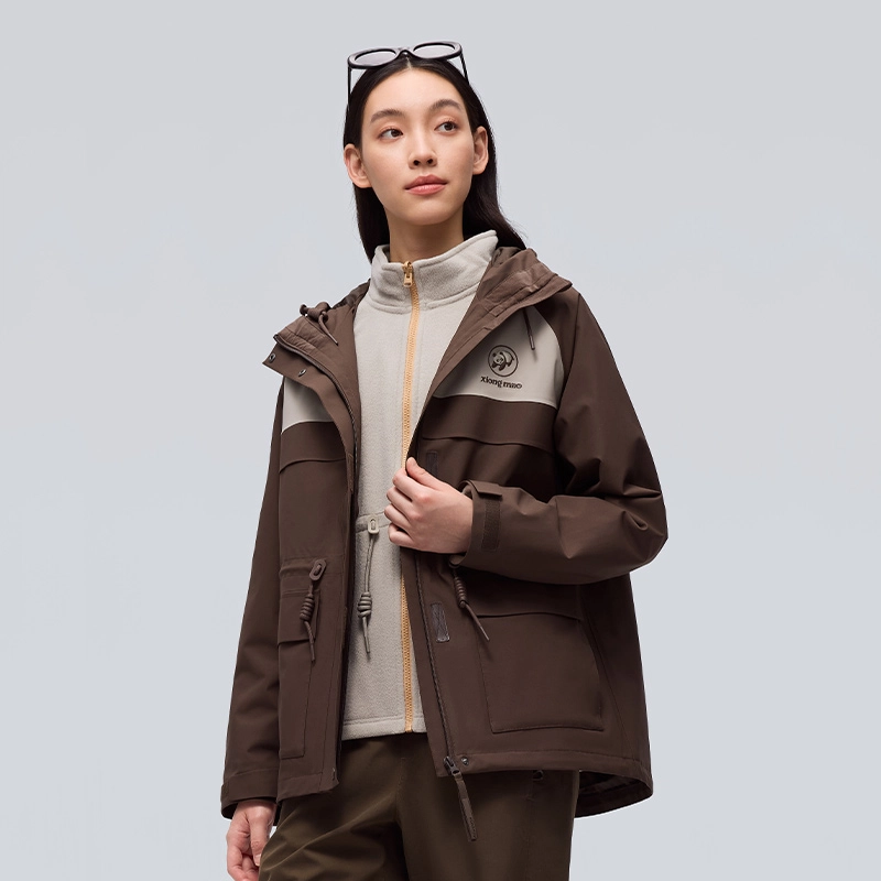 熊猫  硬糖系列 徒步登山时尚三合一连帽宽松拉链  防风耐磨冲锋衣 女款