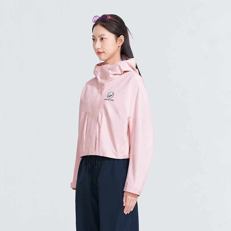 熊猫  运动休闲简约纯色连帽拉链宽松  防水冲锋衣 女款