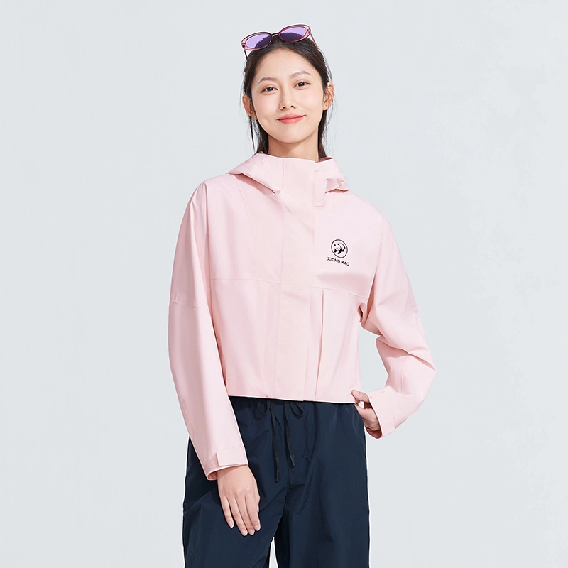 熊猫  运动休闲简约纯色连帽拉链宽松  防水冲锋衣 女款