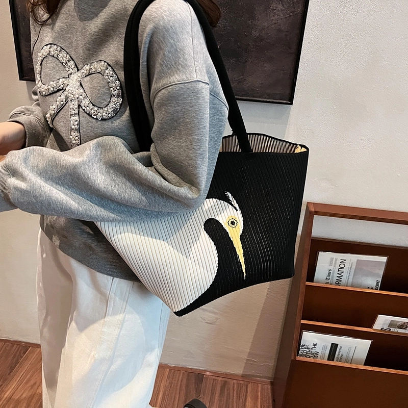 轩玺 新中式国风时尚通勤百搭 毛呢 单肩包 大号 女款 咖色/黑色
