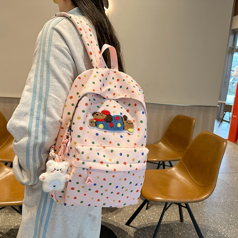 轩玺 日系可爱大容量百搭学生 尼龙 双肩包书包 大号 女款 米白色/黑色/粉色/黄色/绿色