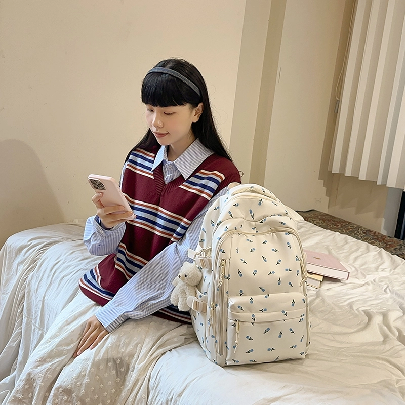 轩玺 韩系文艺小清新森系可爱百搭 尼龙 双肩包 女款 白色