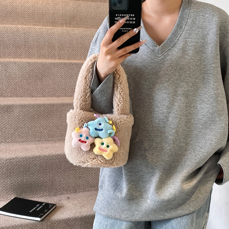 轩玺 可爱百搭通勤 毛绒 手提包 常规 女款 多色