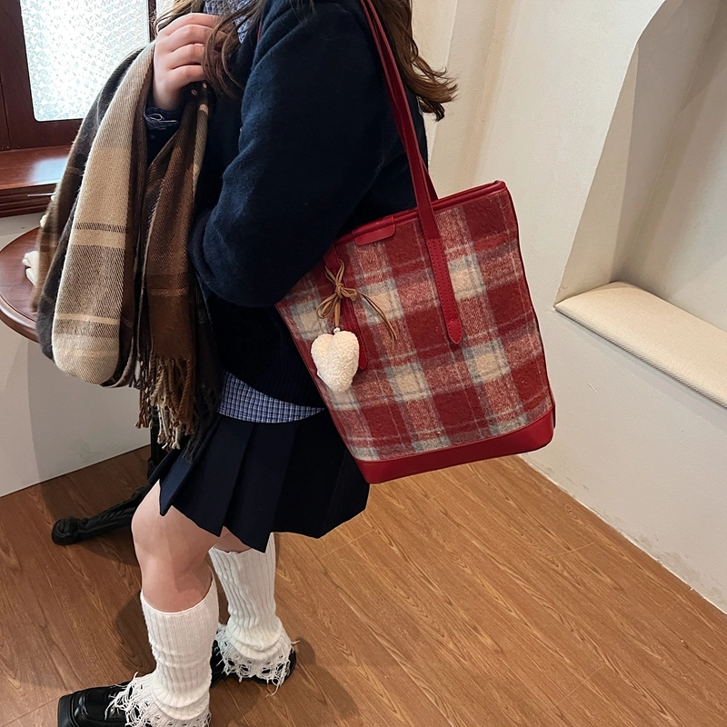 轩玺 复古格纹百搭上课通勤 毛呢 单肩包 女款 多色