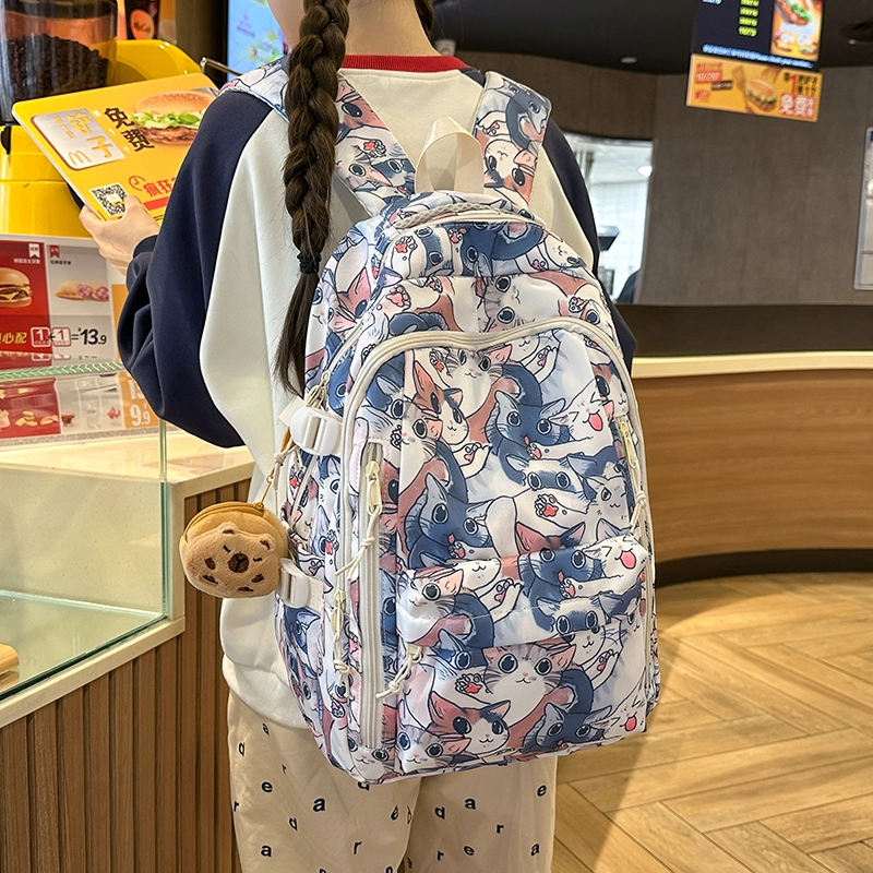 轩玺 高颜值少女心卡通 尼龙 双肩包 常规 男女同款情侣款 白色