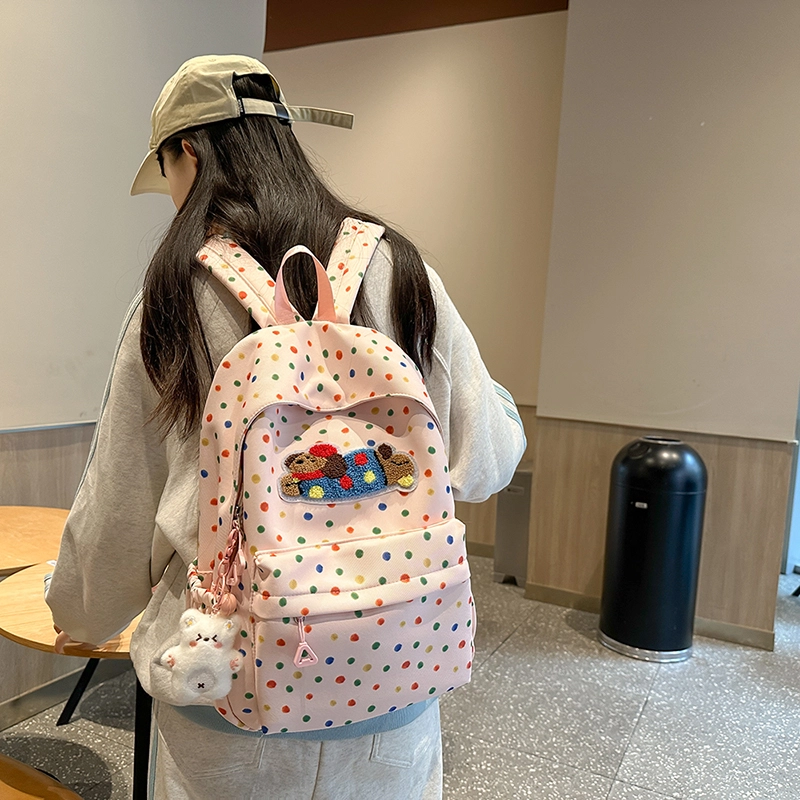 轩玺 日系可爱大容量百搭学生 尼龙 双肩包书包 大号 女款 米白色/黑色/粉色/黄色/绿色